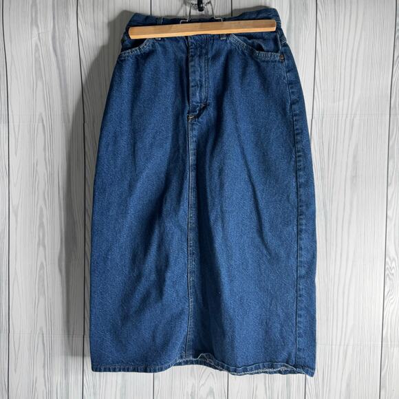 Vintage LL Bean Retro 80s Women's Blue Denim A-Line Pocket Skirt Sz 8 Gorpcore - Picture 7 of 7
